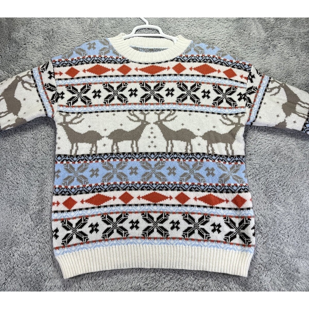 Women's XL Reindeer Sweater Fair Isle Snowflake Christmas Holiday Winter Cozy